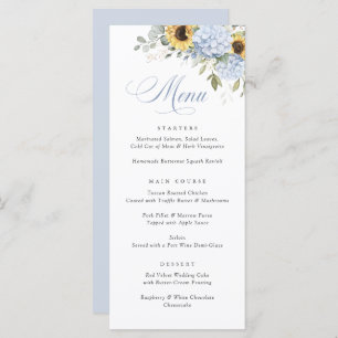 Elegant Blue Hydrangea Sunflowers Wedding Menu