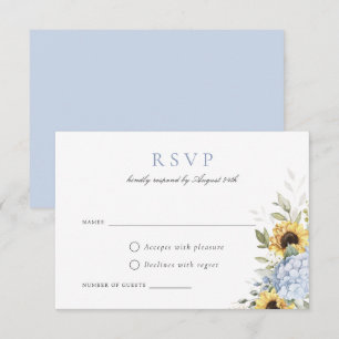 Elegant Blue Hydrangea Sunflowers Wedding RSVP Invitation