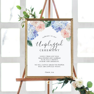 Elegant Blue Hydrangea Unplugged Ceremony Sign