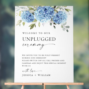 Elegant Blue Hydrangea Unplugged Wedding Ceremony Acrylic Sign