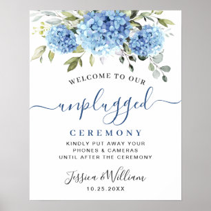 Elegant Blue Hydrangea Unplugged Wedding Ceremony Poster