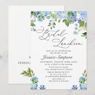 Elegant Blue Hydrangea Watercolor Bridal Luncheon Invitation