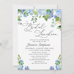 Elegant Blue Hydrangea Watercolor Bridal Luncheon Invitation