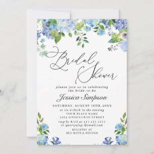 Elegant Blue Hydrangea Watercolor Bridal Shower Invitation