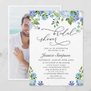 Elegant Blue Hydrangea Watercolor Bridal Shower Invitation