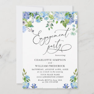 Elegant Blue Hydrangea Watercolor ENGAGEMENT PARTY Invitation