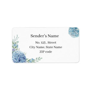 Elegant Blue Hydrangea Watercolor Floral Wedding Label