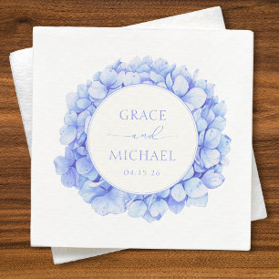Elegant Blue Hydrangea Watercolor Floral Wedding Napkin