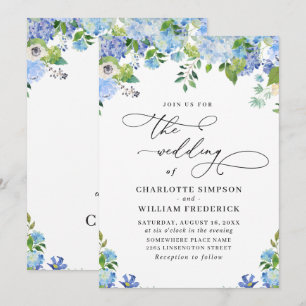 Elegant Blue Hydrangea Watercolor Greenery Wedding Invitation