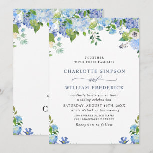 Elegant Blue Hydrangea Watercolor Greenery Wedding Invitation