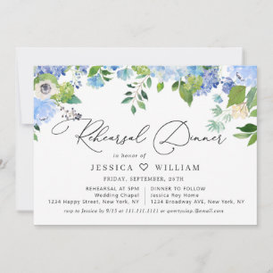 Elegant Blue Hydrangea Watercolor REHEARSAL DINNER Invitation