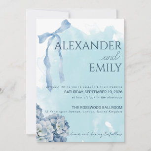Elegant Blue Hydrangea Watercolor Wedding Invitation