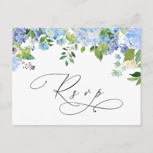 Elegant Blue Hydrangea Watercolor Wedding RSVP Postcard