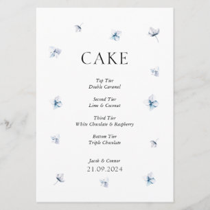 Elegant Blue Hydrangea Wedding Cake Sign Invitation