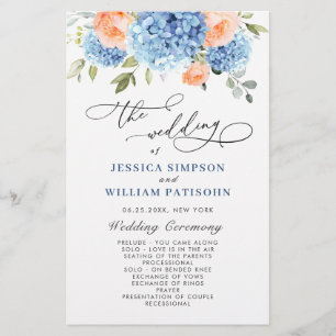 Elegant Blue Hydrangea Wedding Ceremony Program