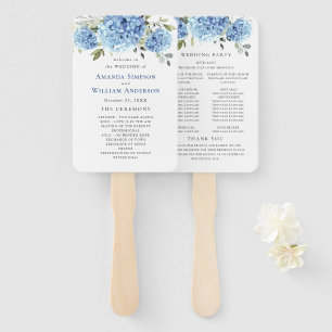 Elegant Blue Hydrangea Wedding Ceremony Program Hand Fan