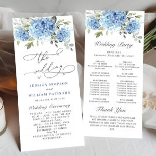 Elegant Blue Hydrangea Wedding Ceremony Program Programme
