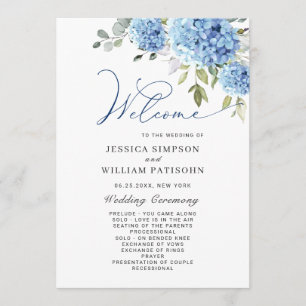 Elegant Blue Hydrangea Wedding Ceremony Program Programme