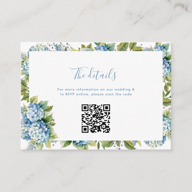 Elegant Blue Hydrangea Wedding Details Website Enclosure Card (Front)