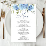 Elegant Blue Hydrangea Wedding Dinner Menu<br><div class="desc">For further customisation,  please click the "customise further" link and use our design tool to modify this template. If you prefer Thicker papers / Matte Finish,  you may consider to choose the Matte Paper Type. 
 If you need help or matching items,  please contact me.</div>