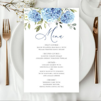 Elegant Blue Hydrangea Wedding Dinner Menu