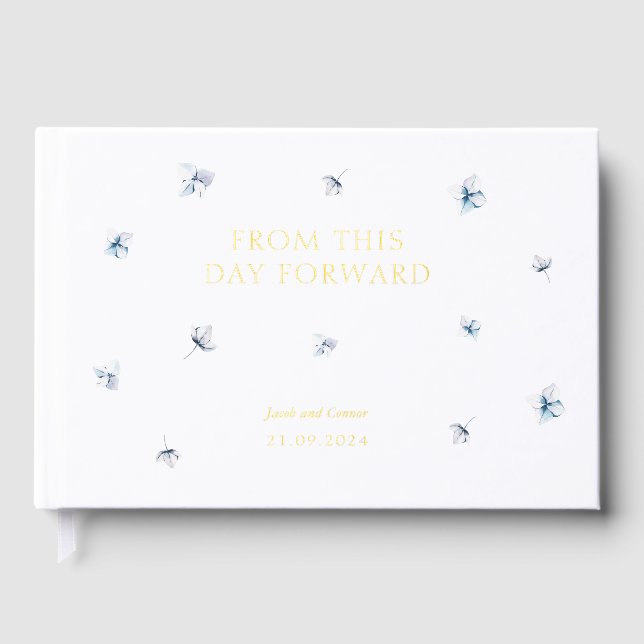 Elegant Blue Hydrangea Wedding Guest Book (Front)
