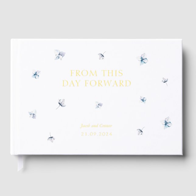Elegant Blue Hydrangea Wedding Guest Book (Front)