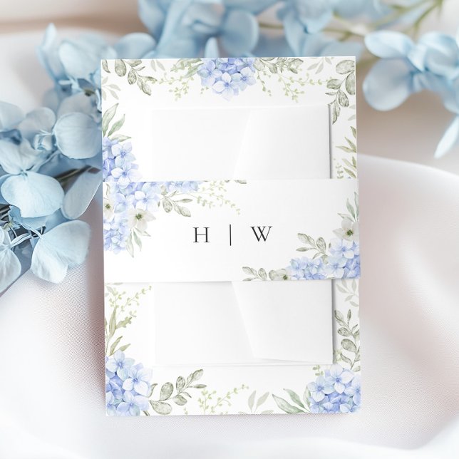 Elegant Blue Hydrangea Wedding Invitation Belly Band (Creator Uploaded)