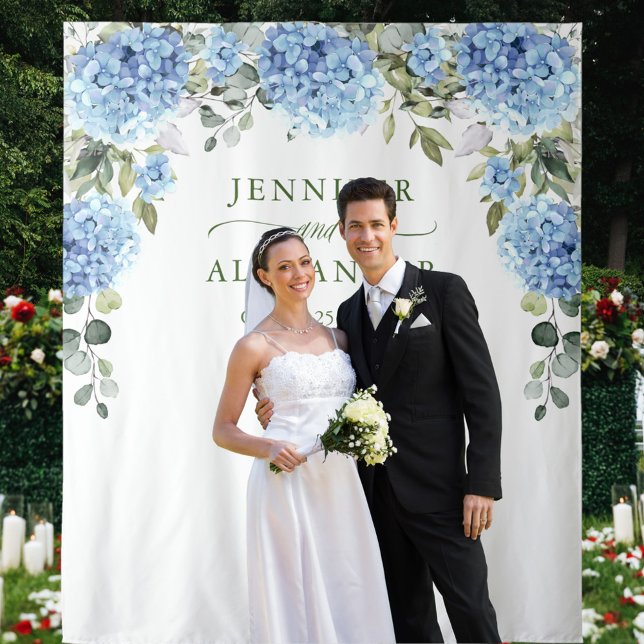 Elegant Blue Hydrangea Wedding Photo Backdrop Tapestry (Creator Uploaded)