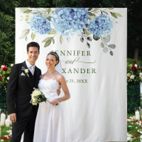 Elegant Blue Hydrangea Wedding Photo Backdrop