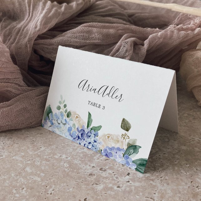 Elegant Blue Hydrangea Wedding Place Cards (Creator Uploaded)
