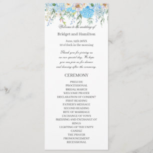 Elegant Blue Hydrangea Wedding Programme
