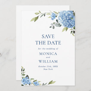 Elegant Blue Hydrangea Wedding QR code Photo Save The Date