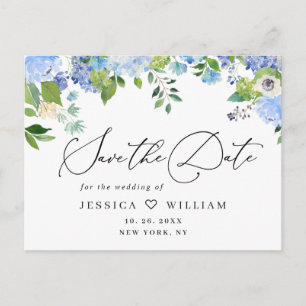 Elegant Blue Hydrangea Wedding Save the Date OR Postcard