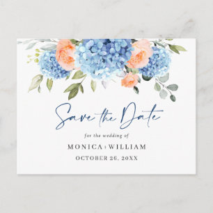Elegant Blue Hydrangea Wedding Save the Date Postcard