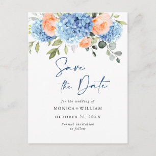 Elegant Blue Hydrangea Wedding Save the Date Postcard