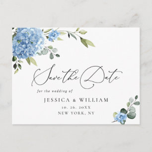 Elegant Blue Hydrangea Wedding Save the Date Postcard