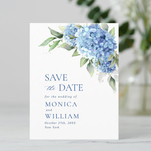 Elegant Blue Hydrangea Wedding Save the Date Postcard