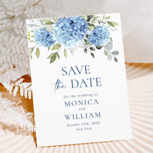 Elegant Blue Hydrangea Wedding Save the Date Postcard