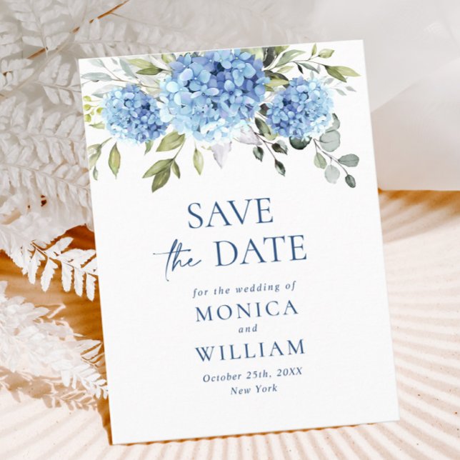 Elegant Blue Hydrangea Wedding Save the Date Postcard (Creator Uploaded)