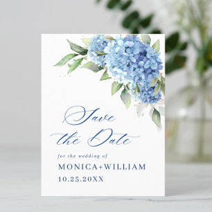 Elegant Blue Hydrangea Wedding Save the Date Postcard
