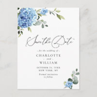 Elegant Blue Hydrangea Wedding Save the Date