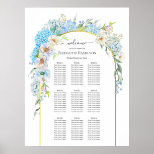 Elegant Blue Hydrangea Wedding Seating Chart