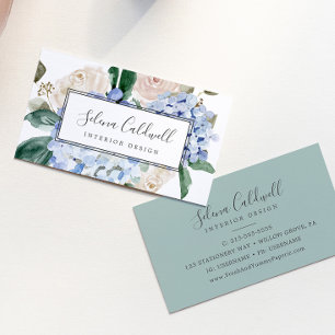 Elegant Blue Hydrangea   White Business Card