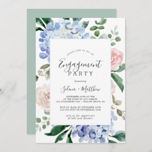 Elegant Blue Hydrangea   White Engagement Party Invitation