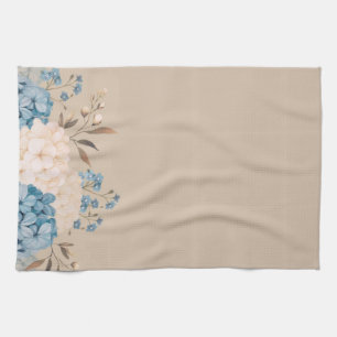 Elegant Blue Hydrangea & White Floral Vintage  Tea Towel