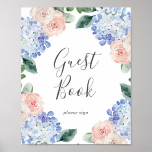 Elegant Blue Hydrangea   White Guest Book Sign