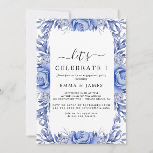 Elegant Blue Hydrangea   White "Let's Celebrate" I Invitation