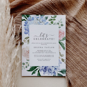 Elegant Blue Hydrangea White Let's Celebrate Invitation