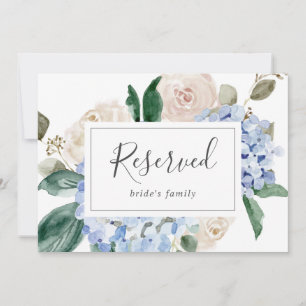 Elegant Blue Hydrangea   White Reserved Sign